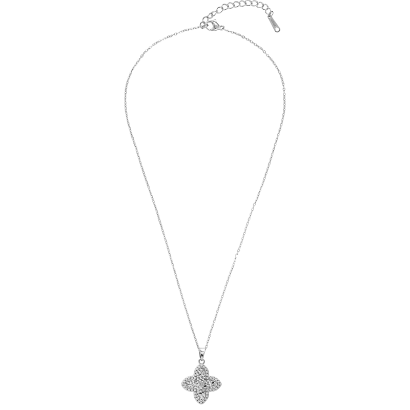 Molly Jewelry-Silver Quatrefoil Pendant Necklace with CZ Stones