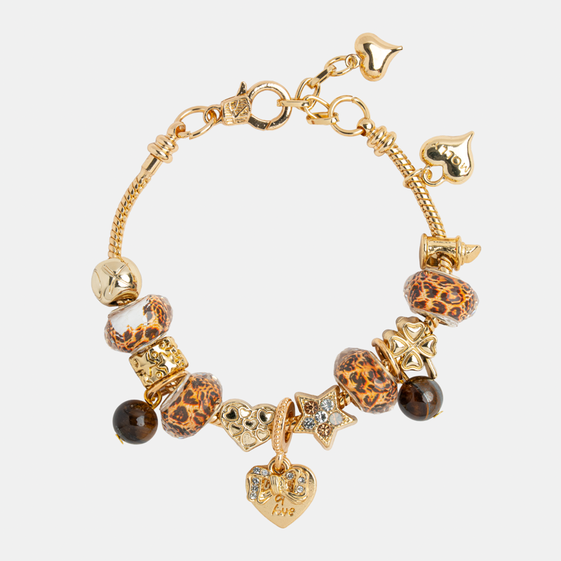 Molly Charm Gold Tiger Ribbon Heart