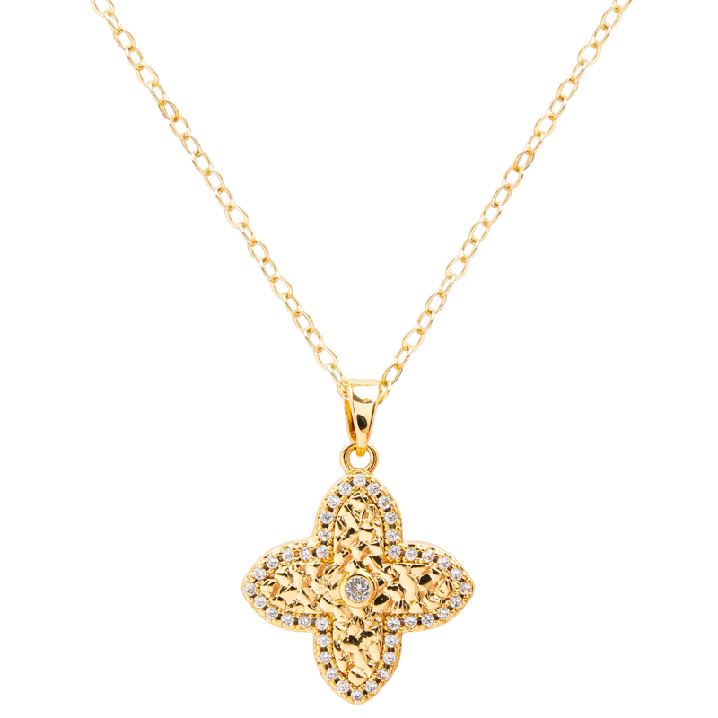 Molly Jewelry-Gold Quatrefoil Pendant Necklace with CZ Stones