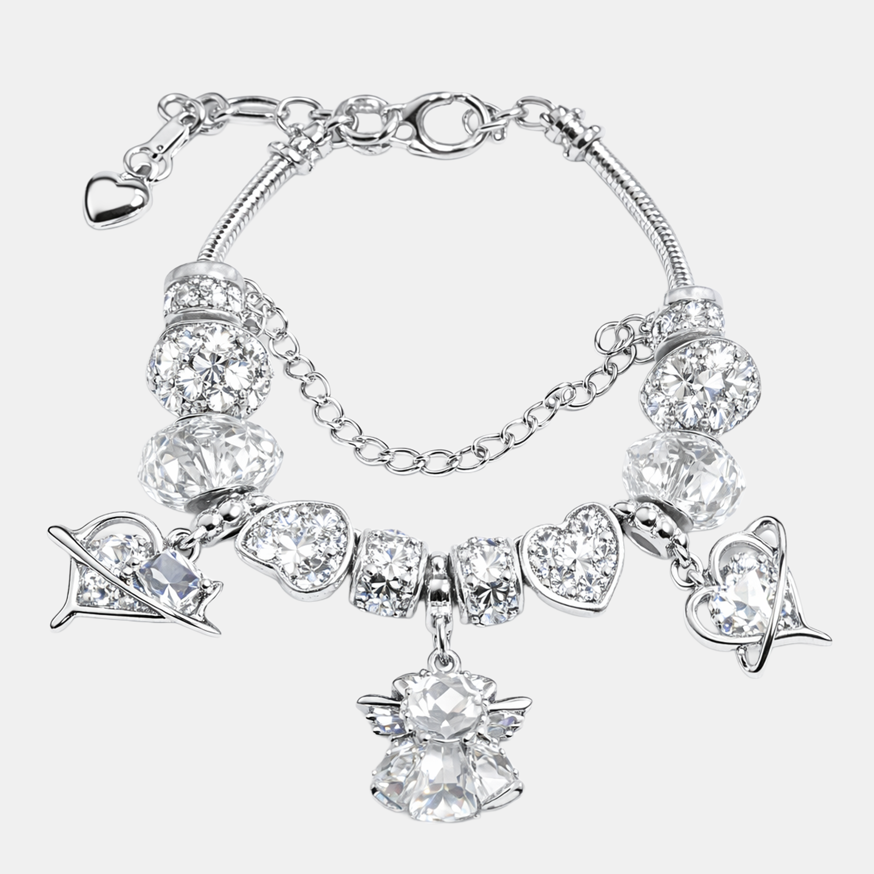 Molly Charm Beary Twin Hearts Silver