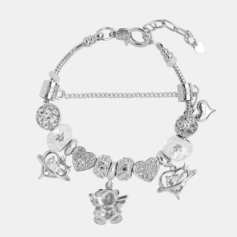 Molly Charm Beary Twin Hearts Silver