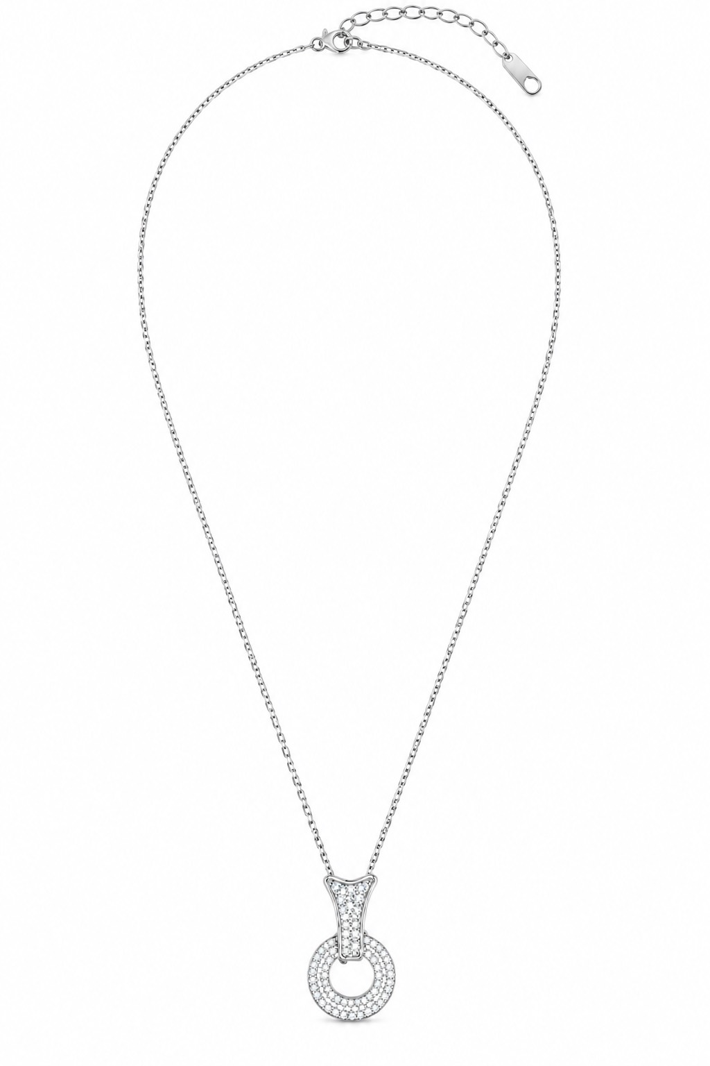 Molly Jewelry-Silver Circle Pendant Necklace with CZ Stones