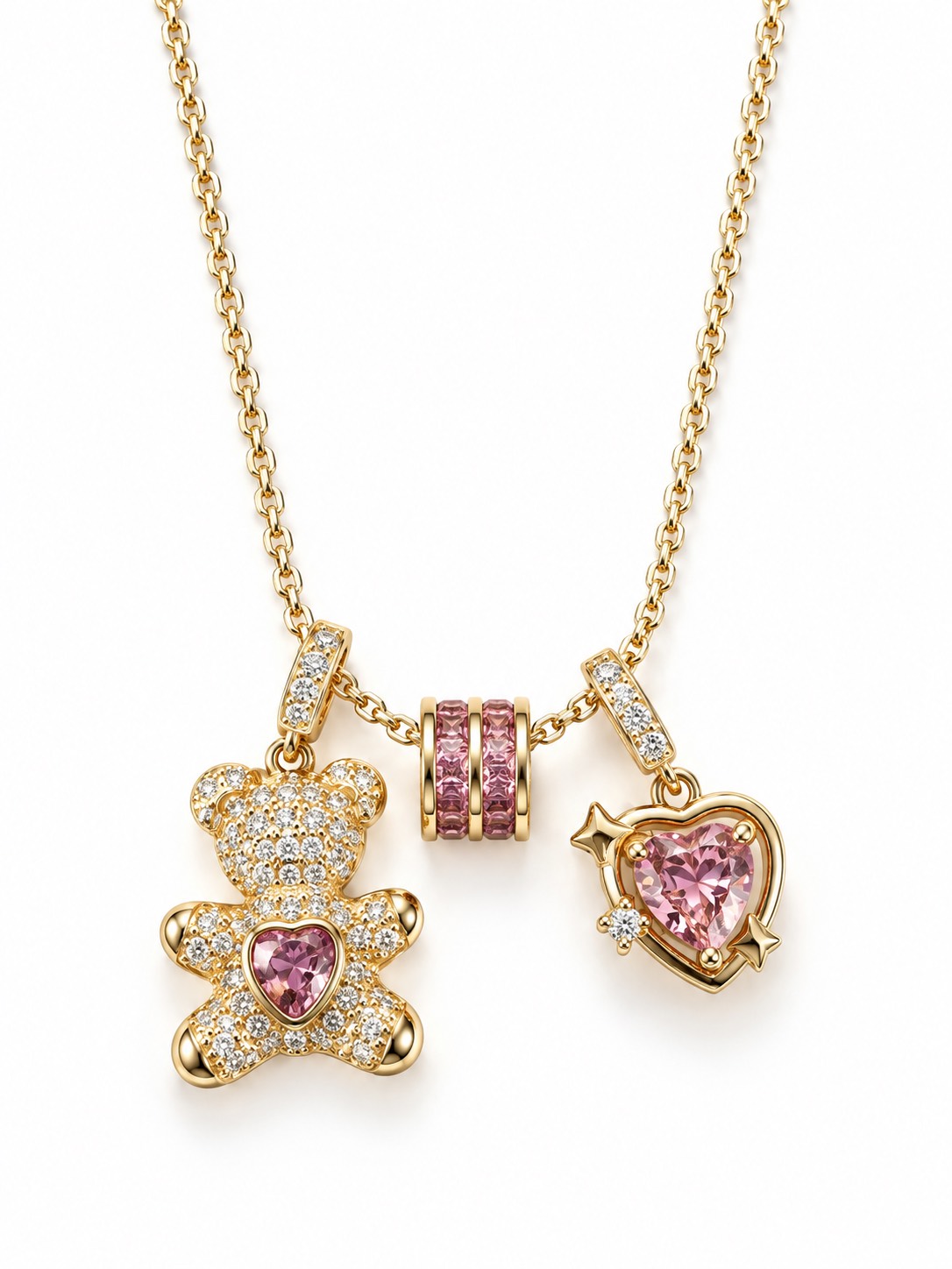 Molly Jewelry-Pink Heart Teddy  Necklace