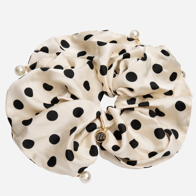 Silk Eclipse Scrunchie-White Dots