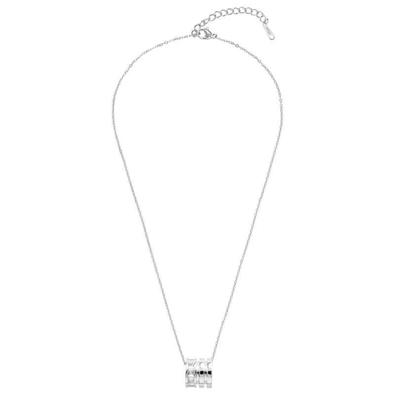 Molly Jewelry-Silver Barrel Crystal Pendant Necklace