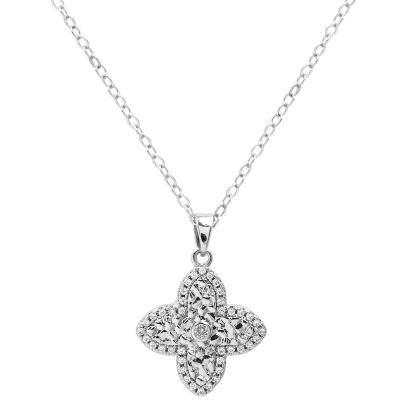 Molly Jewelry-Silver Quatrefoil Pendant Necklace with CZ Stones