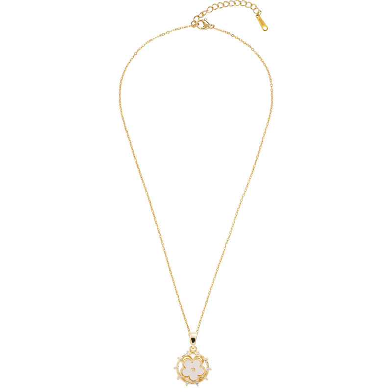 Molly Jewelry-White Four-Petal Flower Pendant Necklace Gold