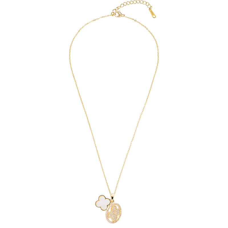 Molly Jewelry-Gold Double Clover Diamond Pendant Necklace
