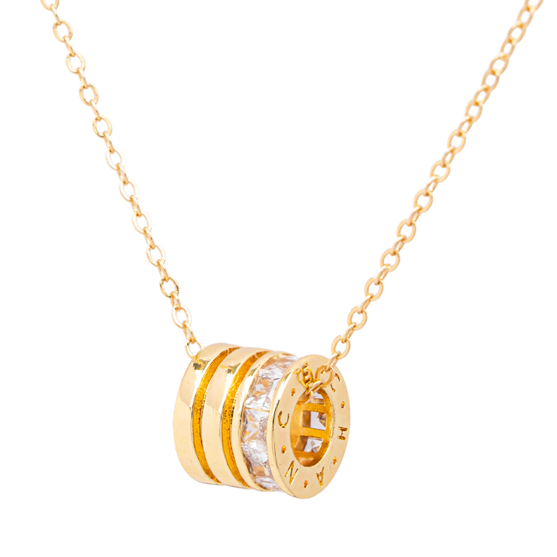 Molly Jewelry-Gold Barrel Crystal Pendant Necklace