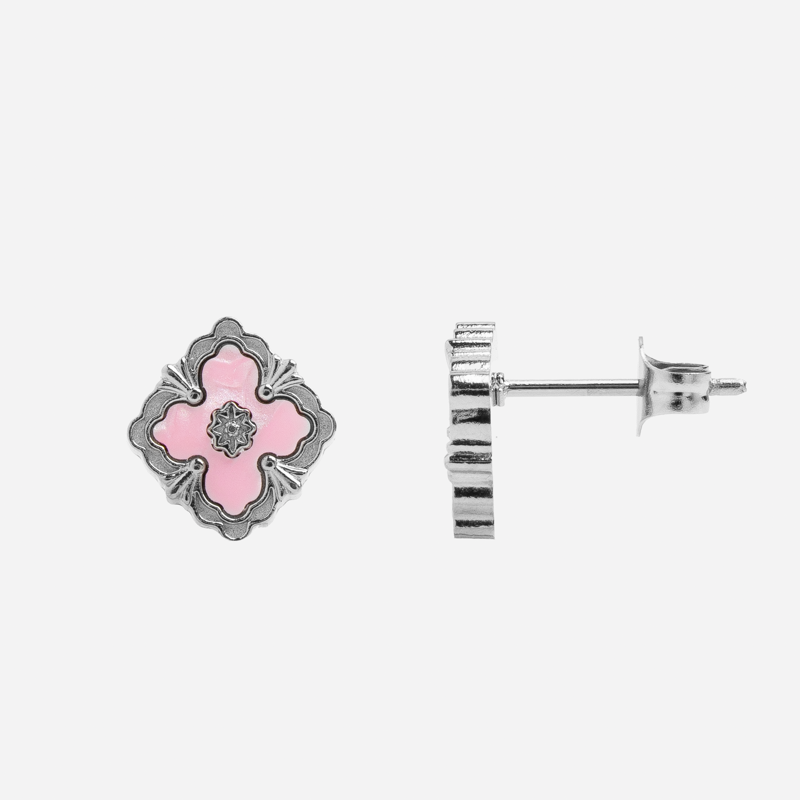 Molly Jewelry Pink Floral Square Earring