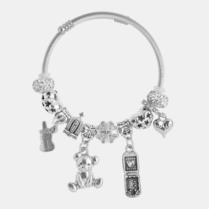 Molly Charm Silver Teddy Bear