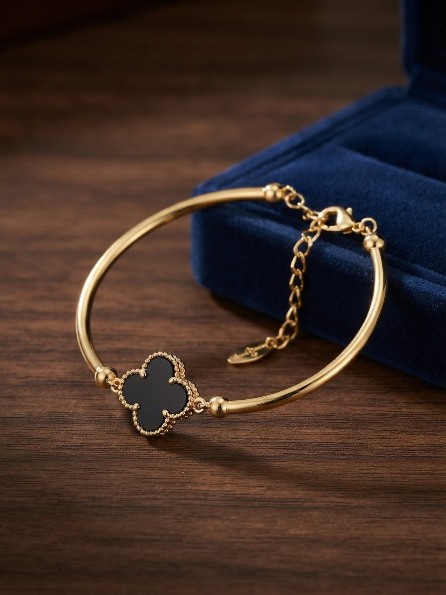 Molly Jewelry-Onyx Clover Bracelet-Black