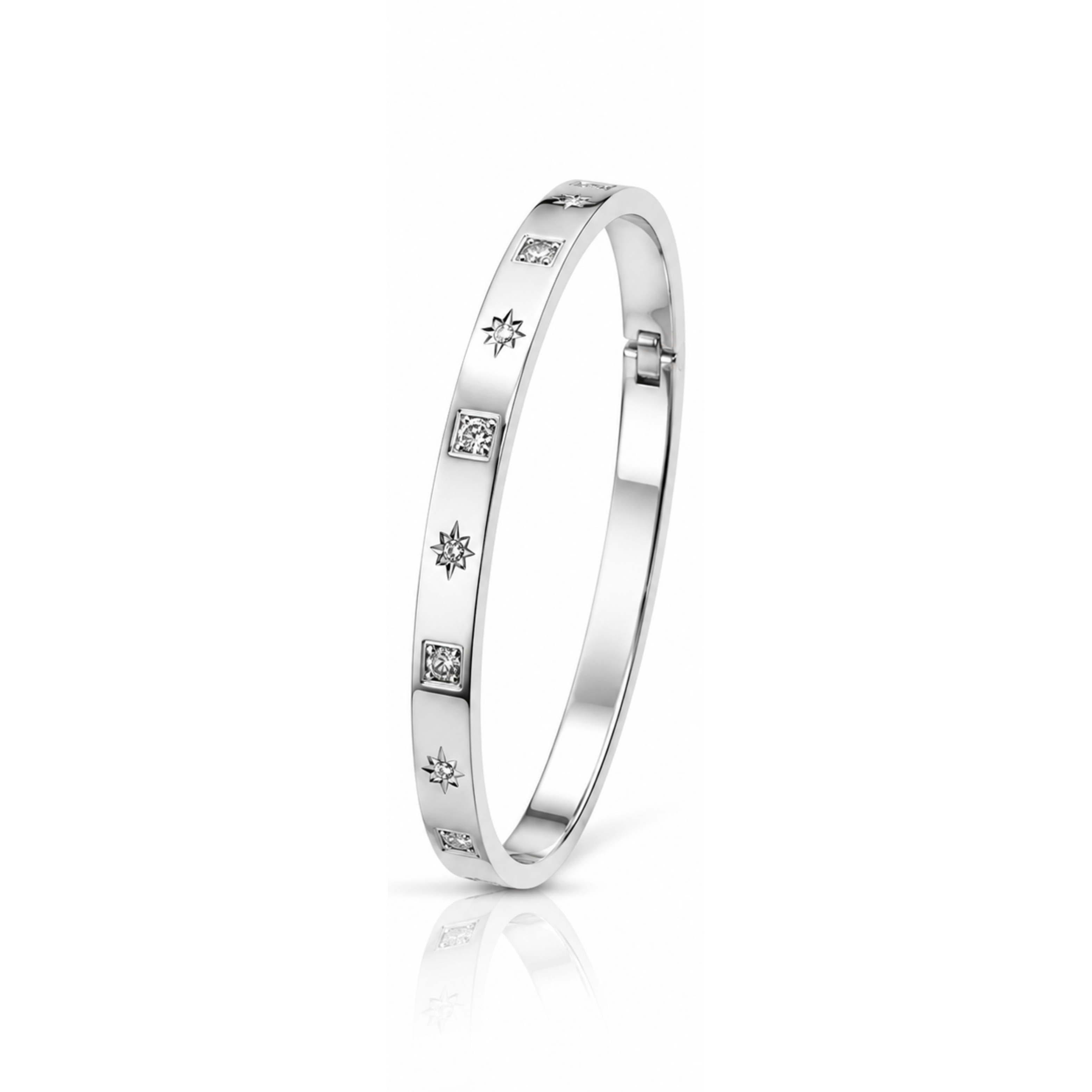 Molly Jewelry-Silver Star-Studded Diamond Bangle