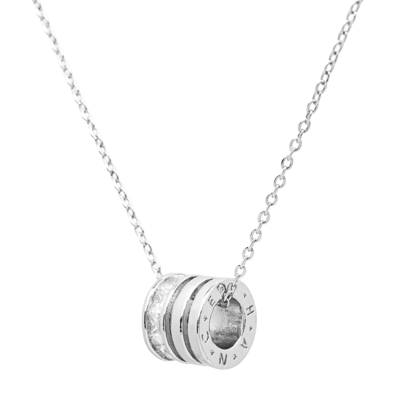 Molly Jewelry-Silver Barrel Crystal Pendant Necklace