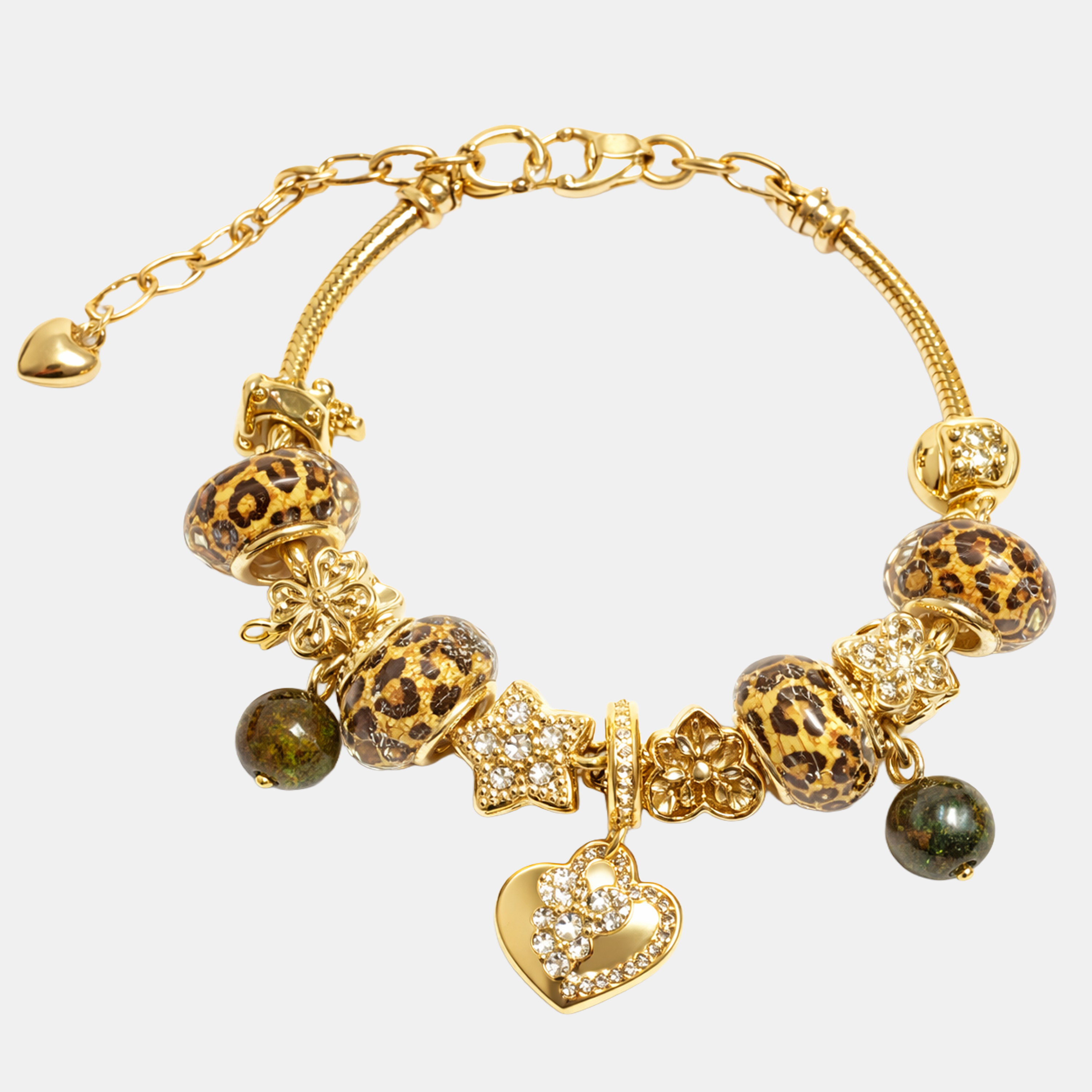 Molly Charm Gold Tiger Ribbon Heart