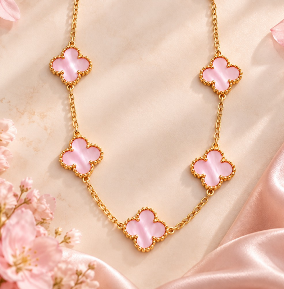Molly Jewelry - Eternal Bloom 5 Large Floral Necklace-Pink-GD