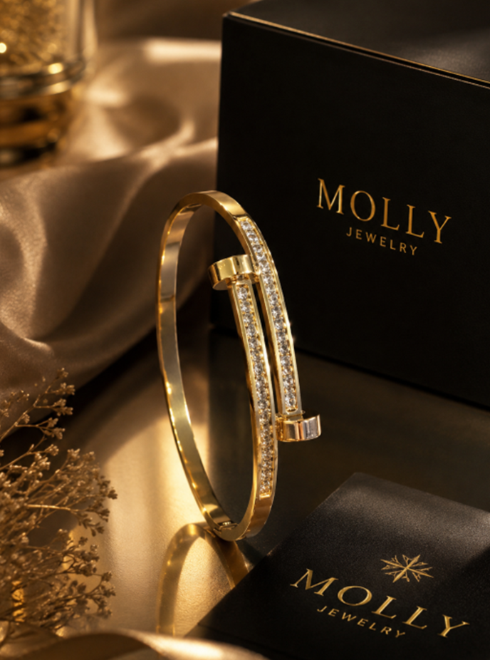 Molly Jewelry-Double Head Nail-Bracelet-Gold