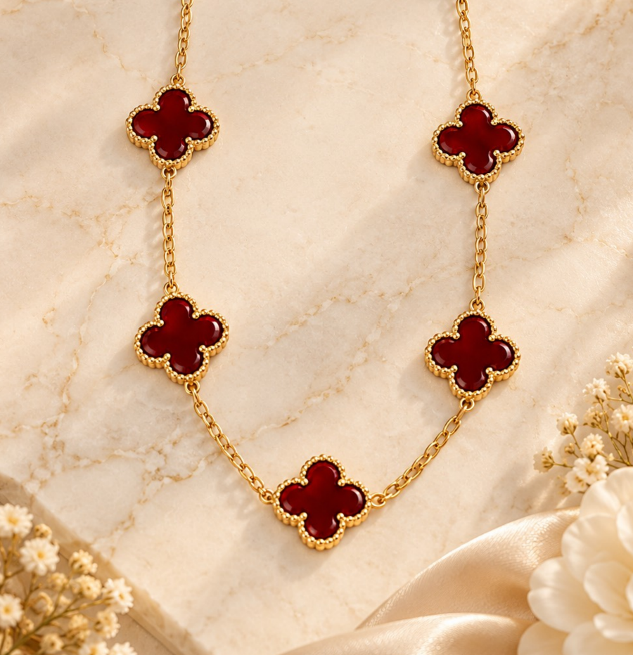 Molly Jewelry - Eternal Bloom 5 Large Floral Necklace-Red-GD
