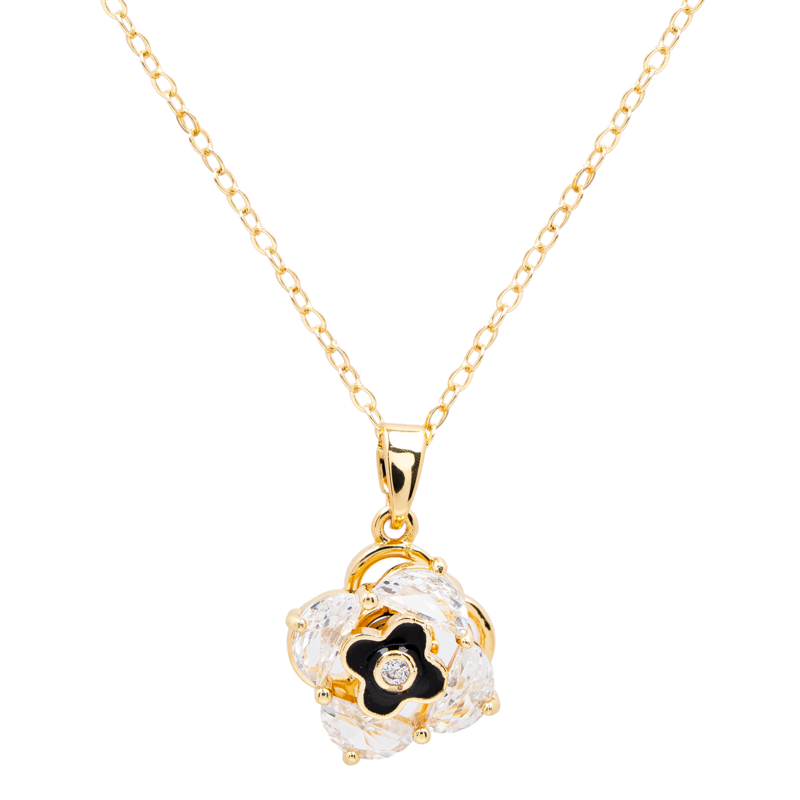 Molly Jewelry-Black Clover Four-Leaf Pendant Necklace