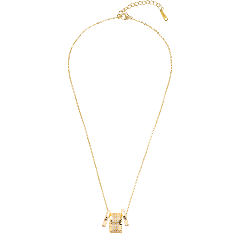 Molly Jewelry-Gold Barrel-Shaped Crystal Pendant Necklace