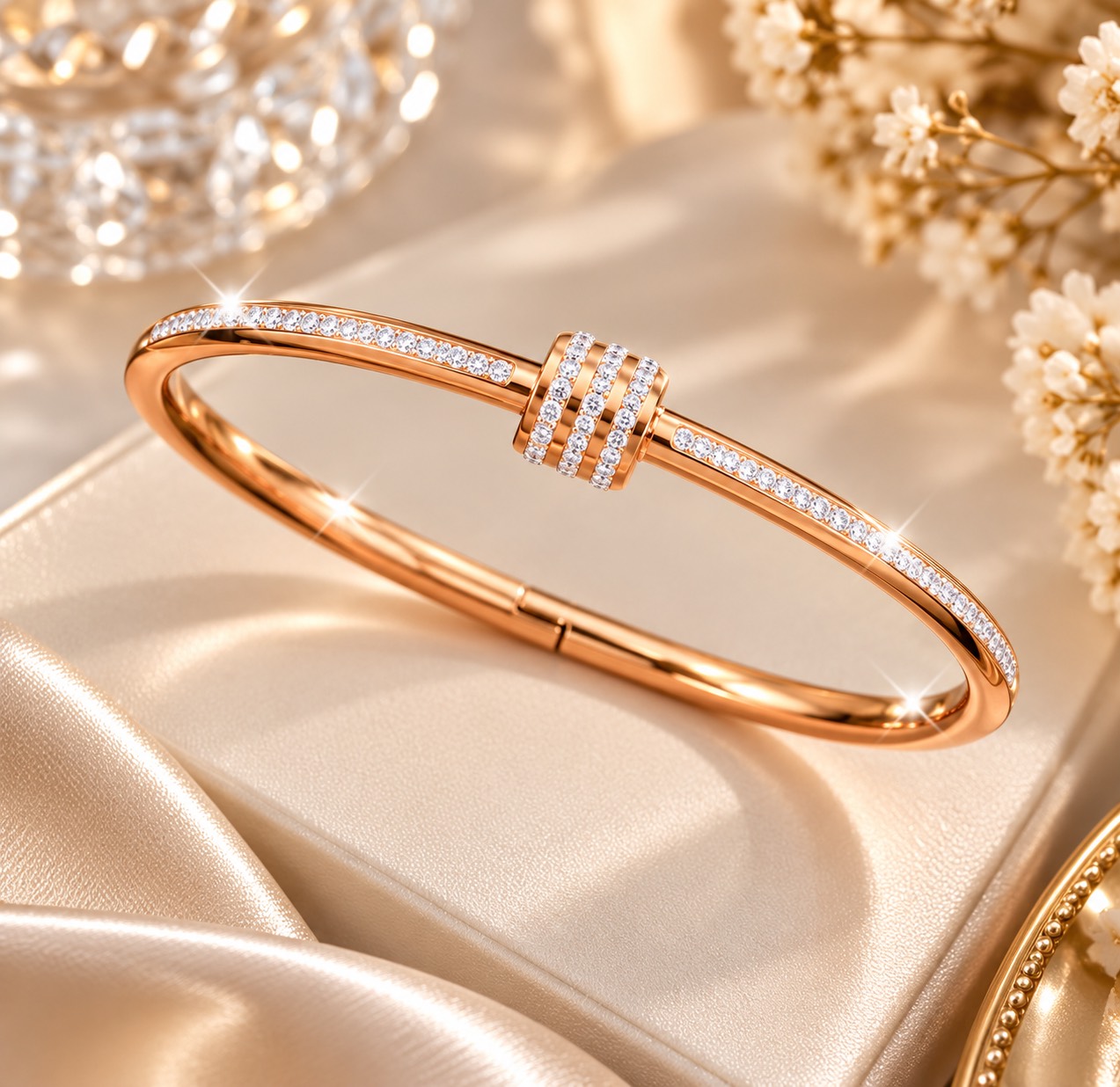Molly Jewelry - Diamond Interlocking Loop Bracelet -Rose Gold