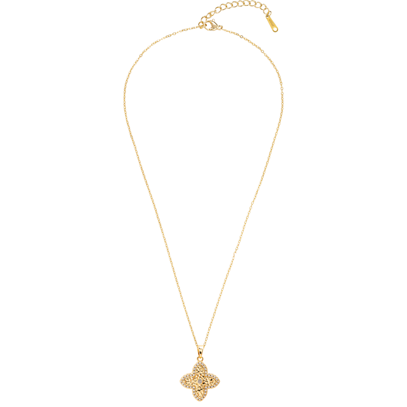 Molly Jewelry-Gold Quatrefoil Pendant Necklace with CZ Stones