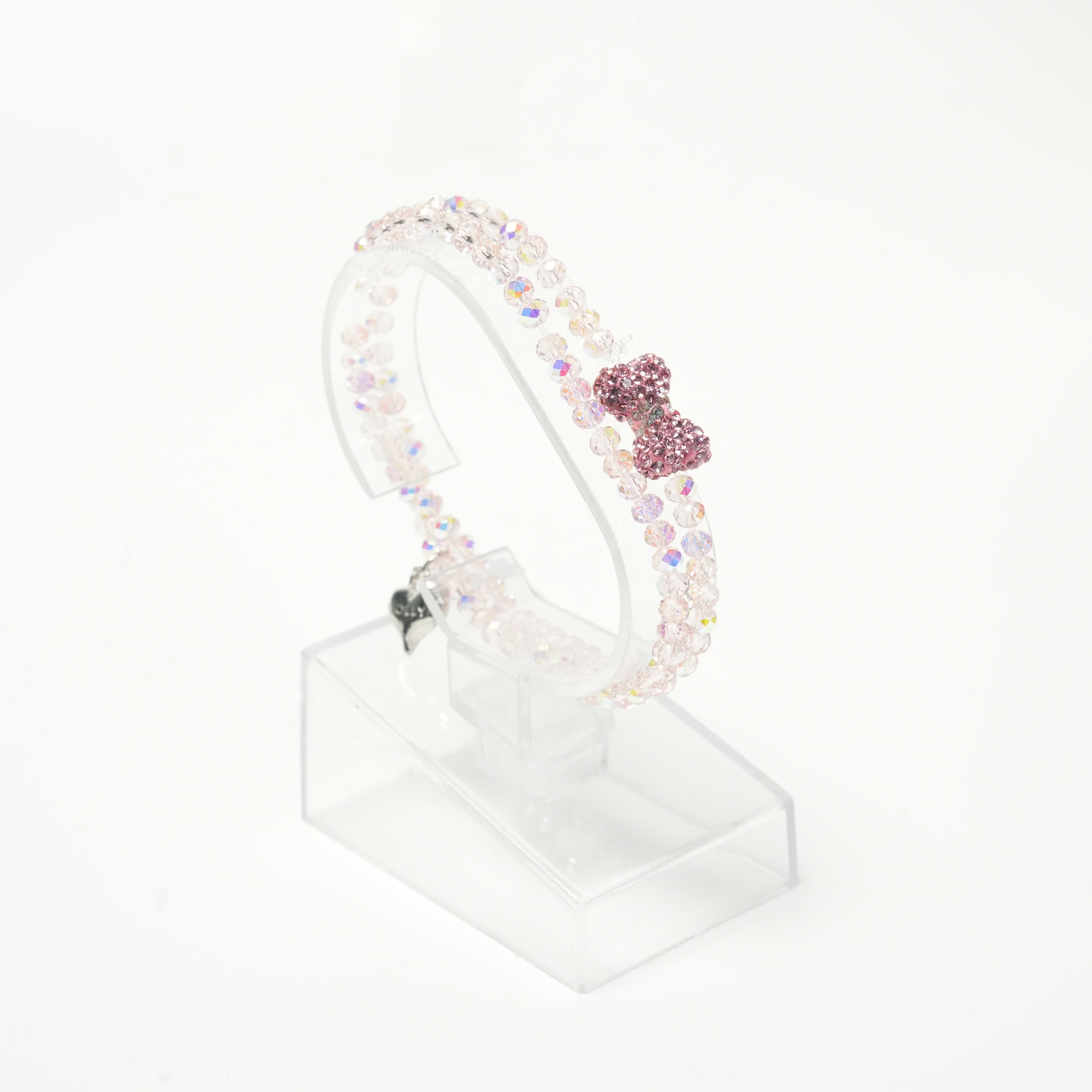 Pink Bow Shiny Crystal Charm Bracelet