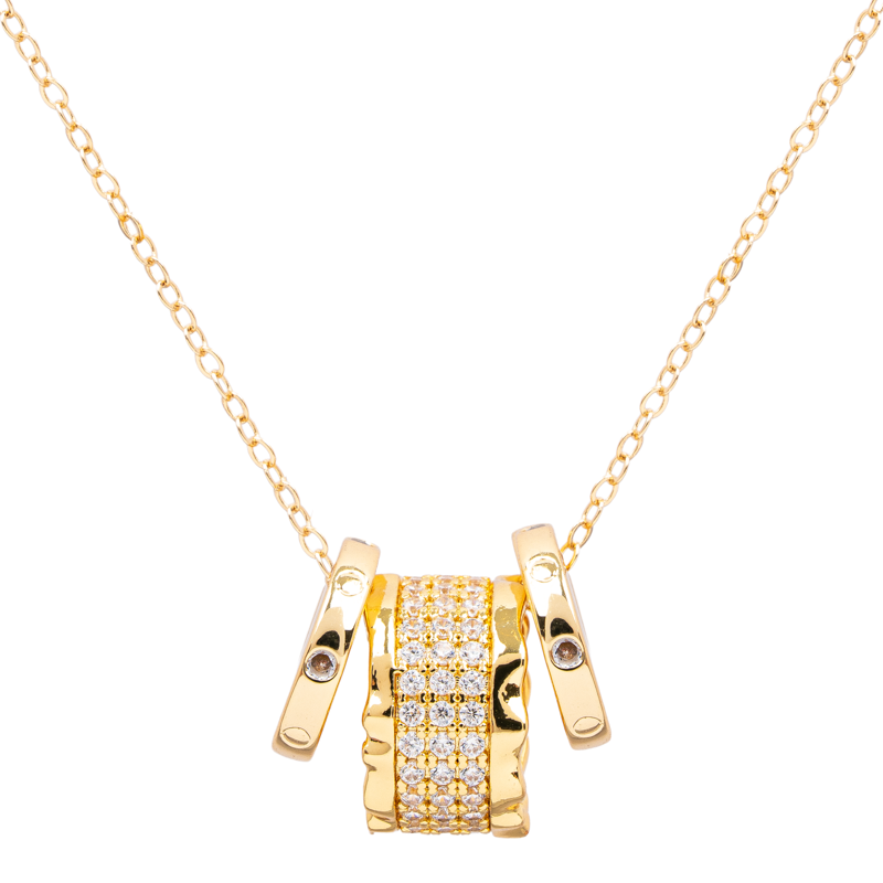 Molly Jewelry-Gold Barrel-Shaped Crystal Pendant Necklace