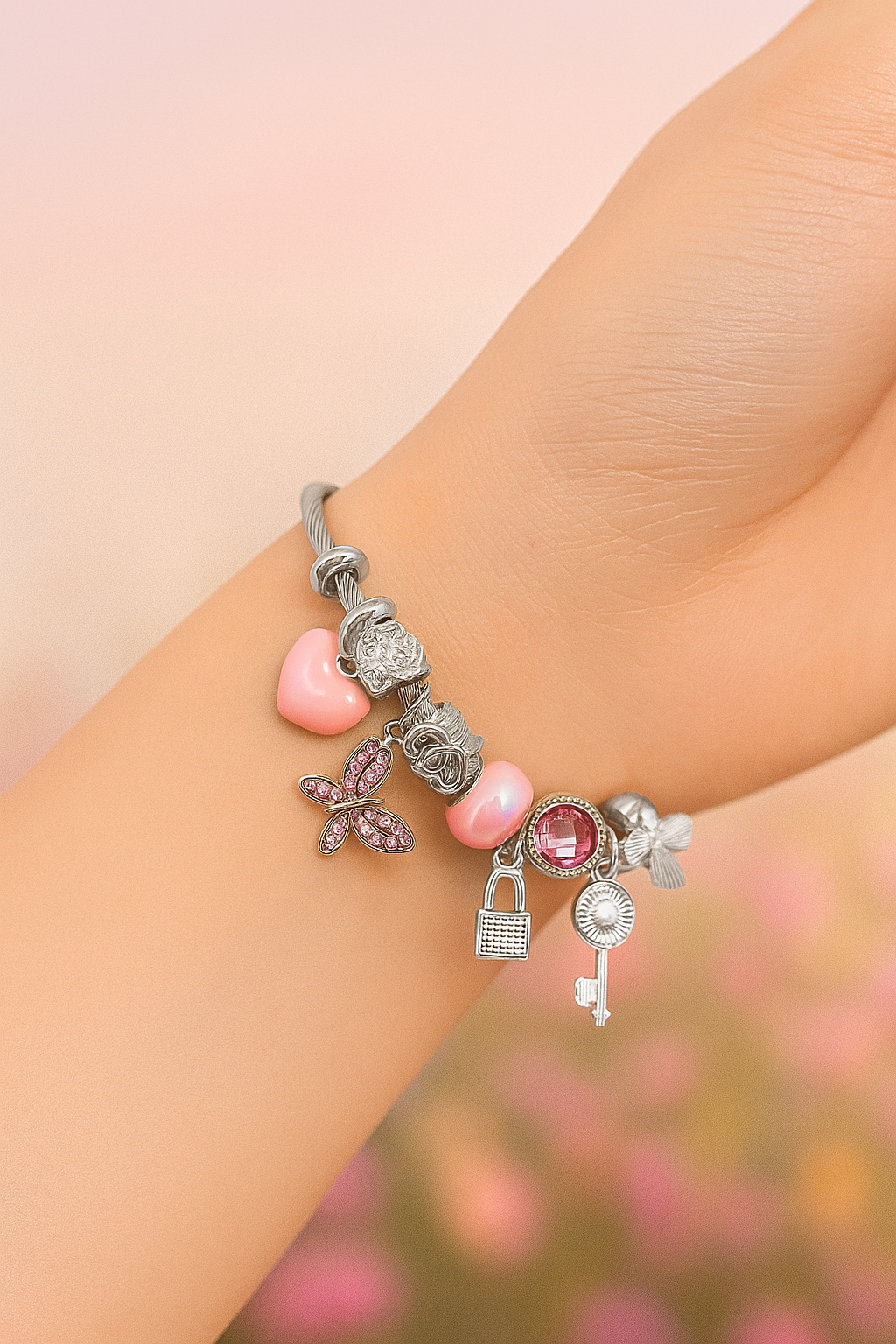 Blush Lock Charm Bracelet