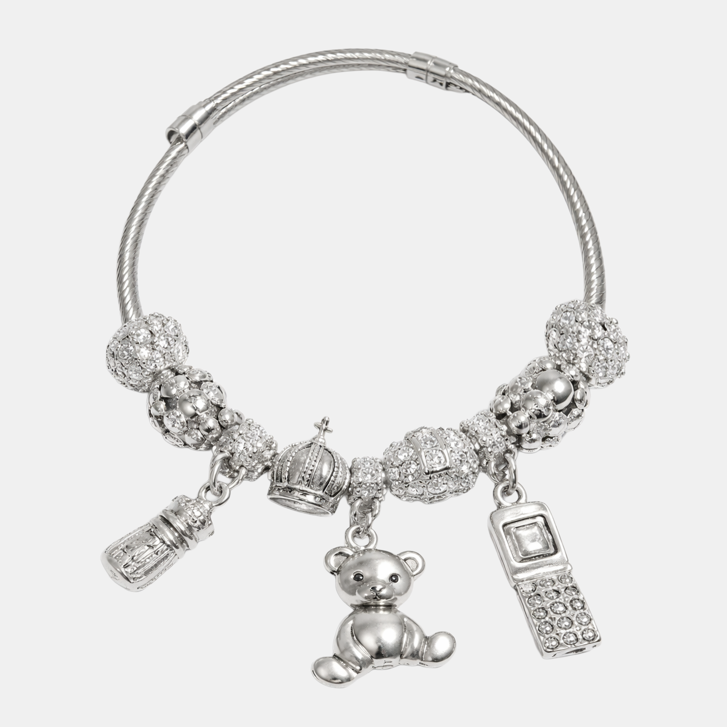 Molly Charm Silver Teddy Bear