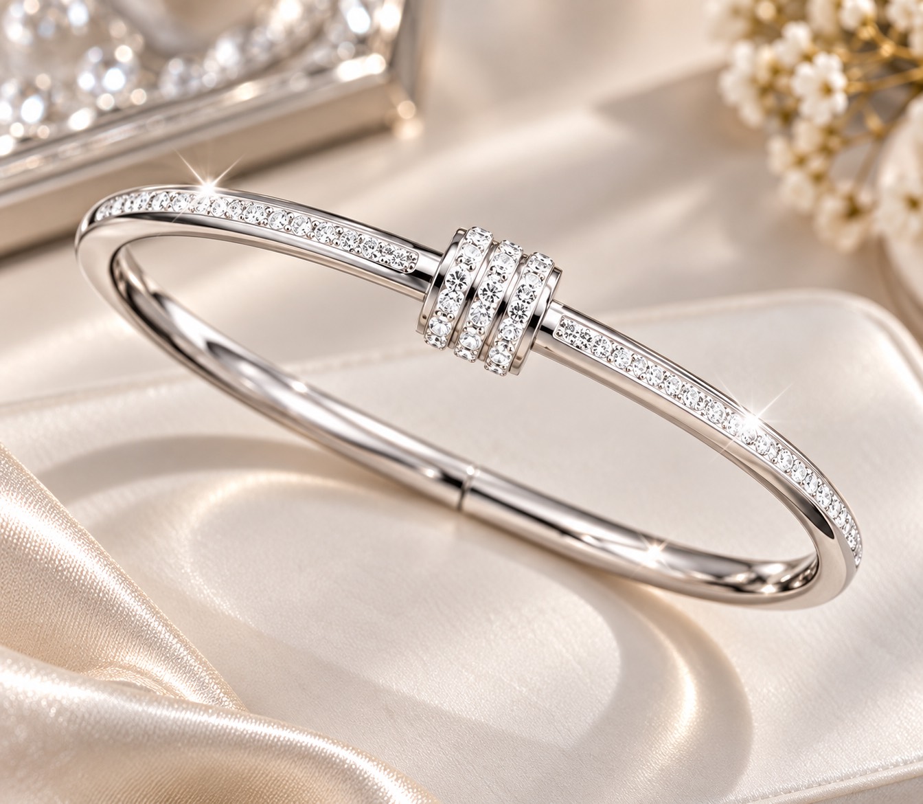 Molly Jewelry - Diamond Interlocking Loop Bracelet -Silver