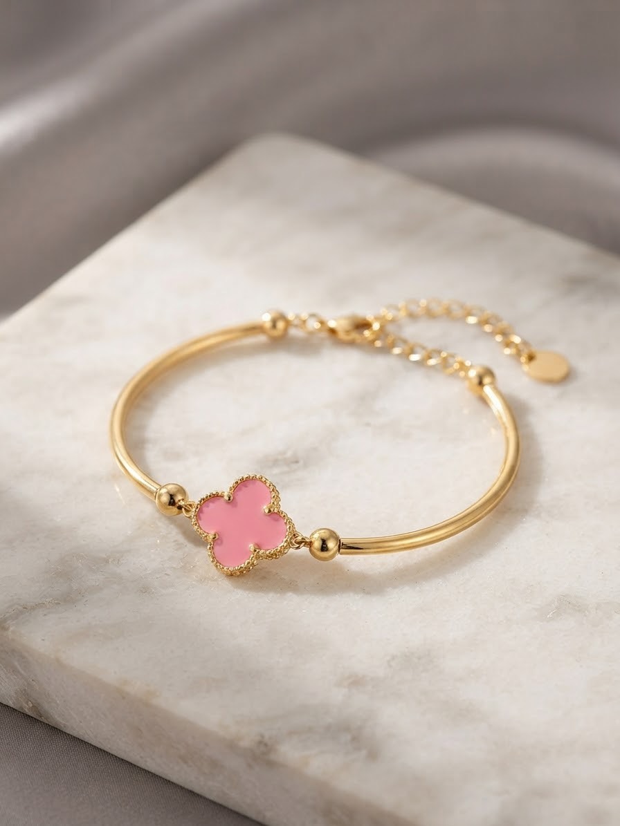 Molly Jewelry-Onyx Clover Bracelet-Pink